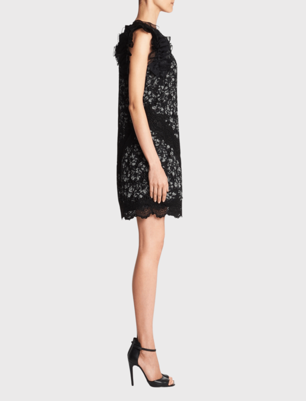 Rebecca Taylor Sleeveless Mini Floral Embroidery Dress Black Combo