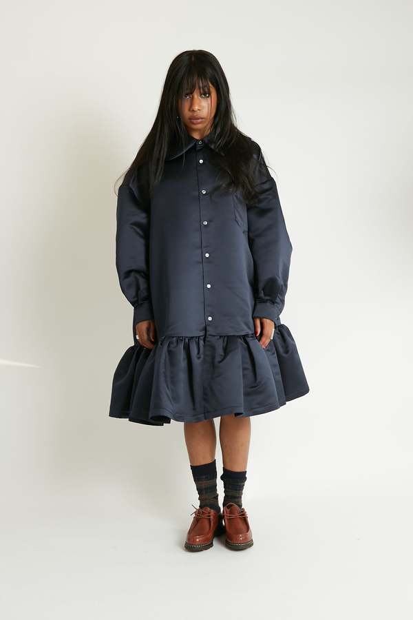 Comme des Garons Polyester Heavy Weight Satin X Nylon Tulle Dress - Navy |  Garmentory