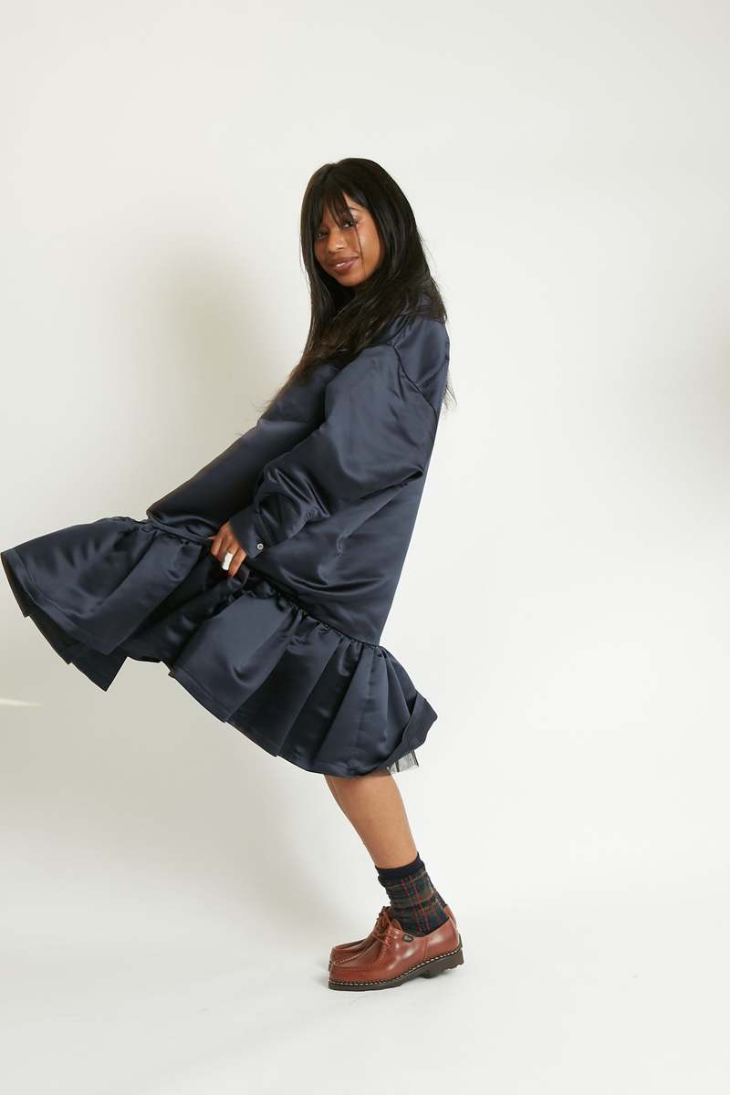 COMME des GARÇONS GIRL チュールスカート ネイビー Comme des Garçons Polyester Heavy Weight Satin X Nylon Tulle