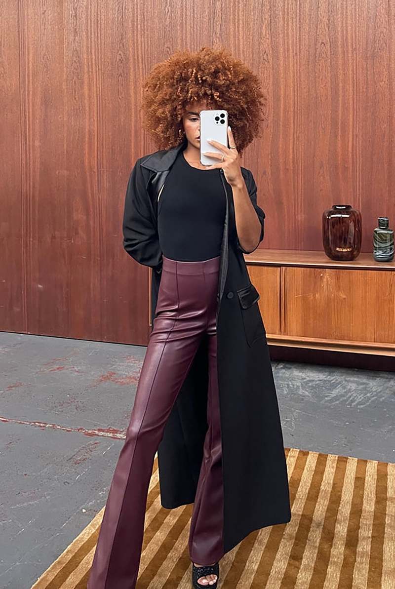 NEVER FULLY DRESSED Bordeaux Vegan Leather Trouser