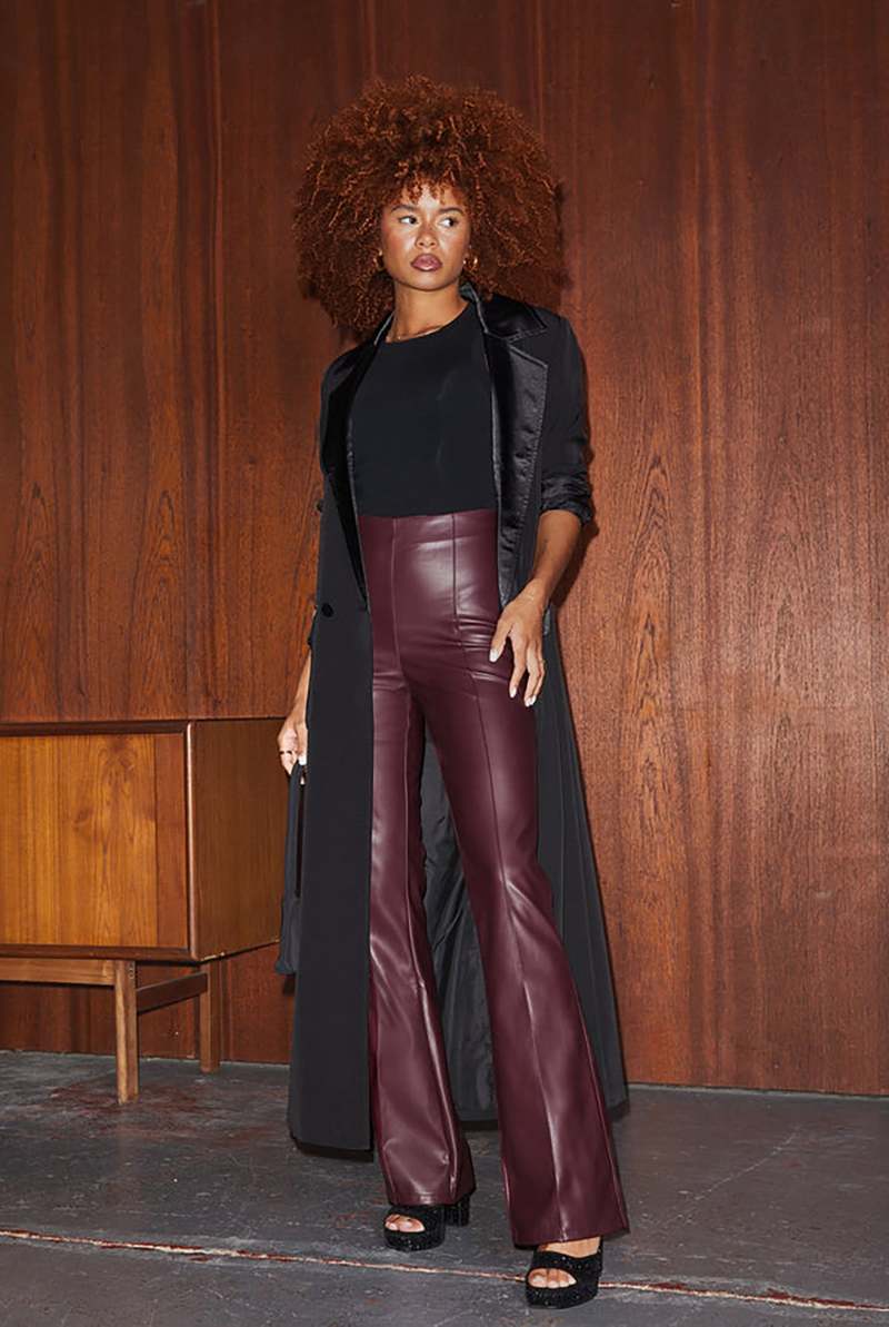 NEVER FULLY DRESSED Bordeaux Vegan Leather Trouser
