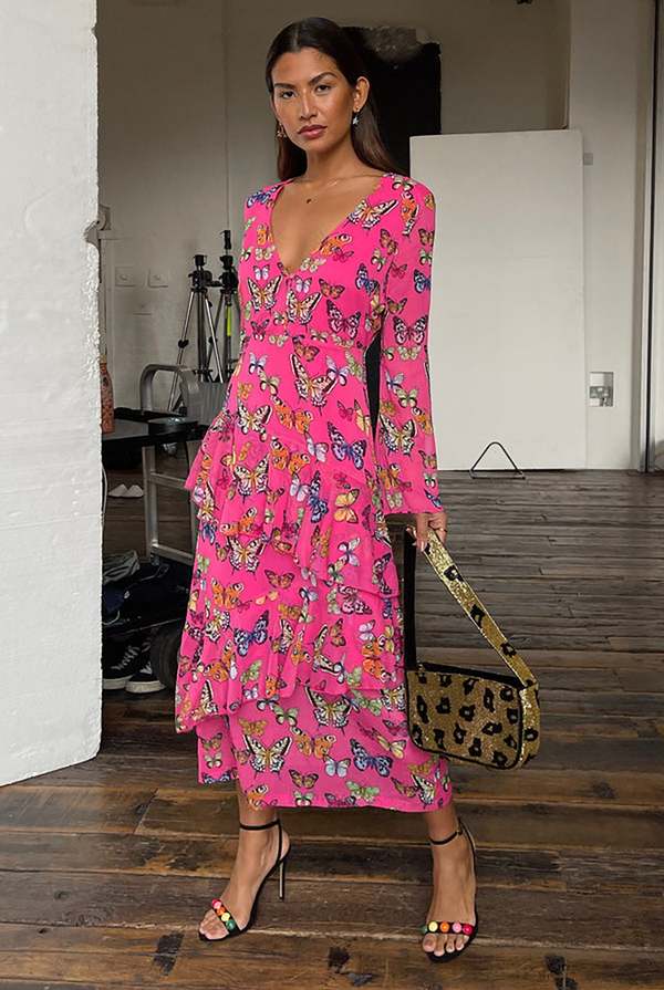 pink butterfly dress womens Mariposa