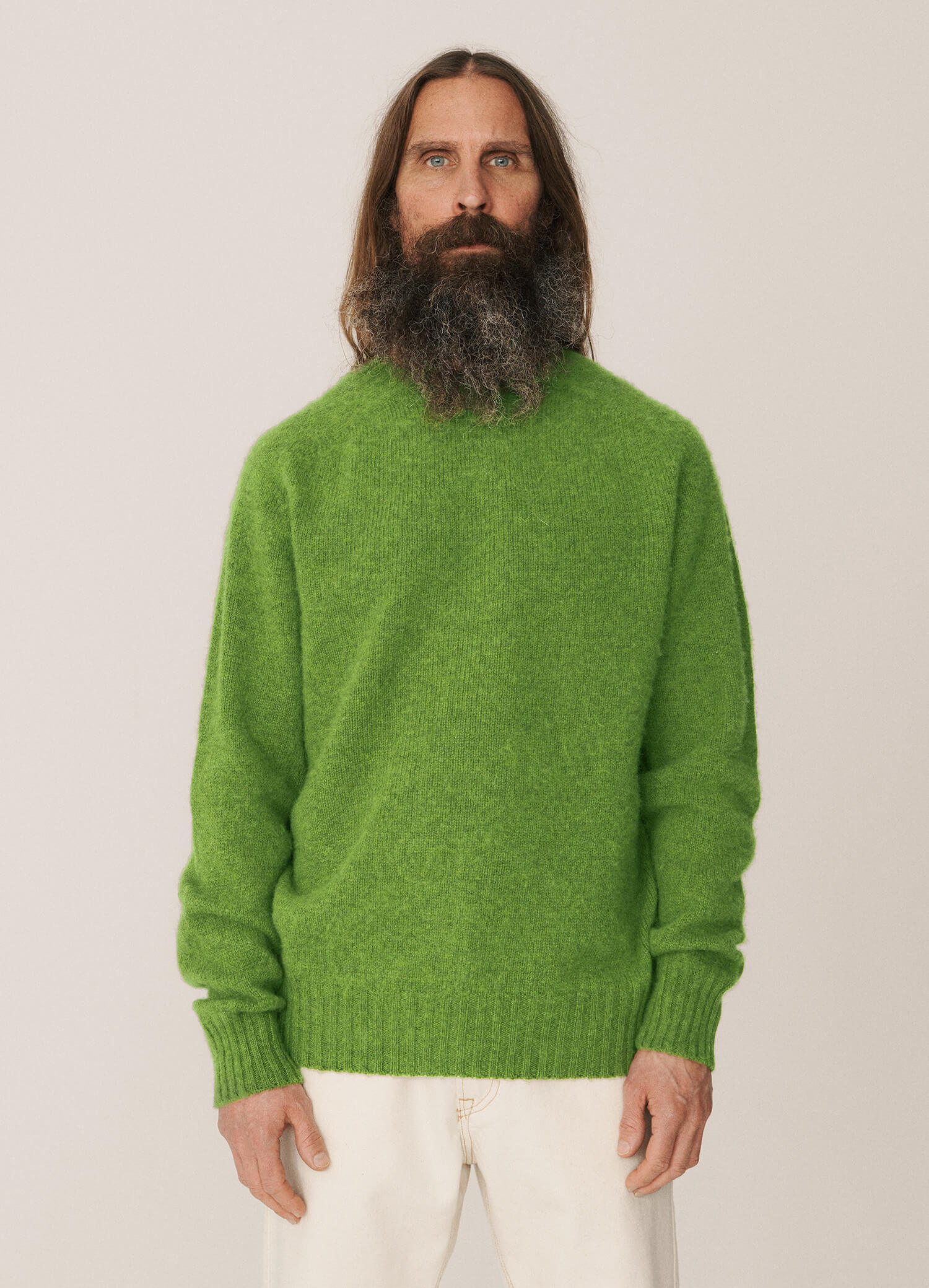 YMC Suedehead Brushed Lambswool Crewneck Jumper Green Garmentory