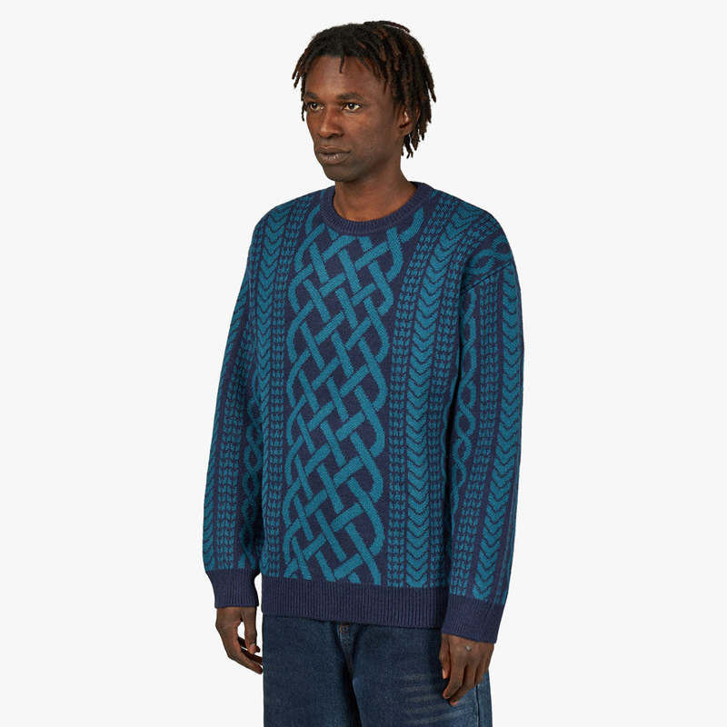 トップス IggyNYC DrawnCable Knit JacquardSweater Iggy NYC Cable Knit Sweater - Navy | Garmentory