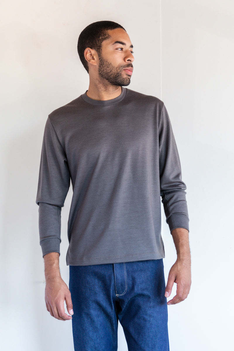 LONG SLEEVE MERINO WOOL TEE IN BROWN CLAY | Garmentory
