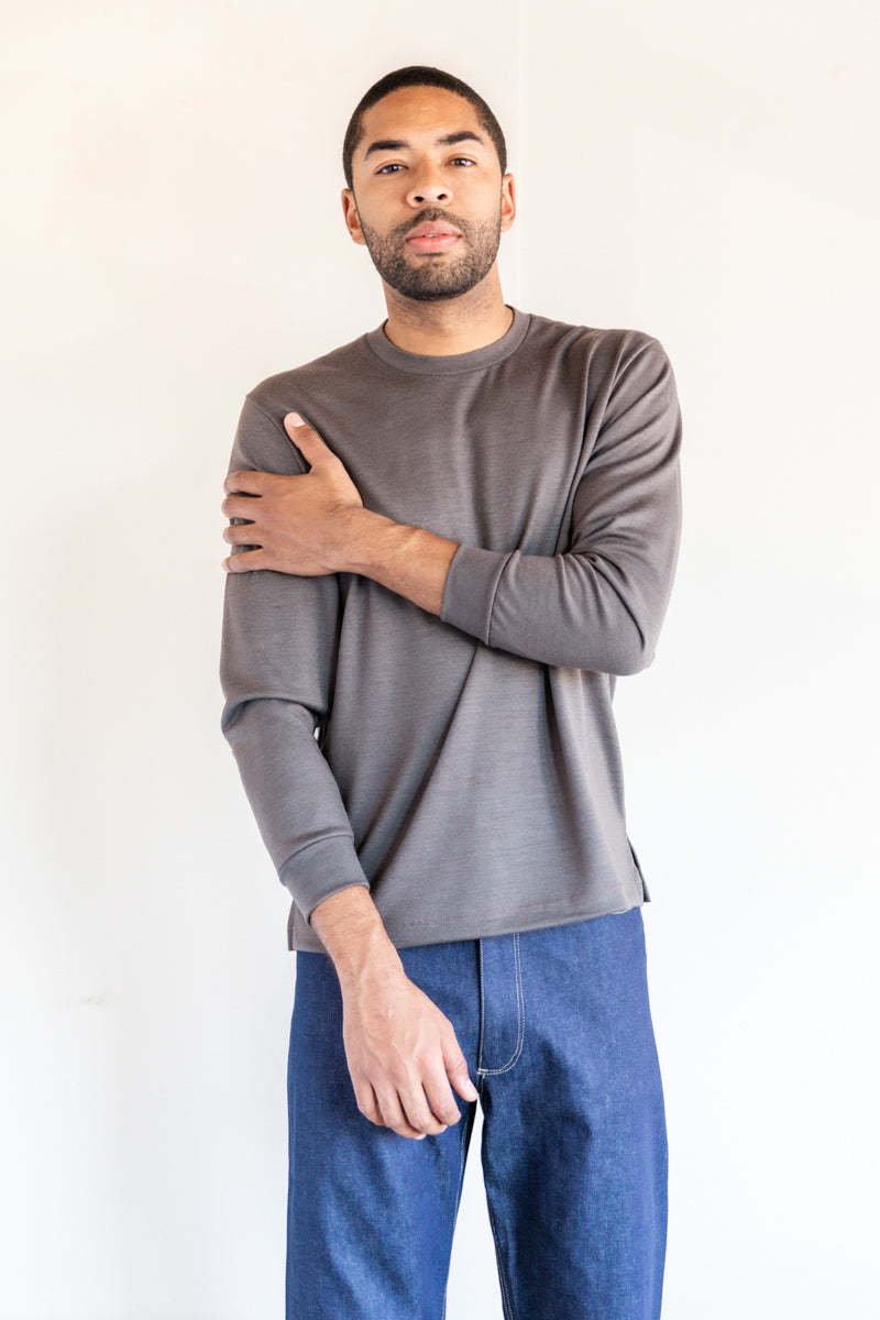 LONG SLEEVE MERINO WOOL TEE IN BROWN CLAY | Garmentory