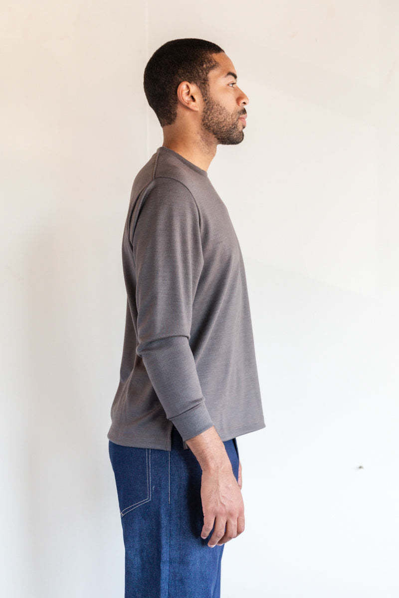 LONG SLEEVE MERINO WOOL TEE IN BROWN CLAY | Garmentory