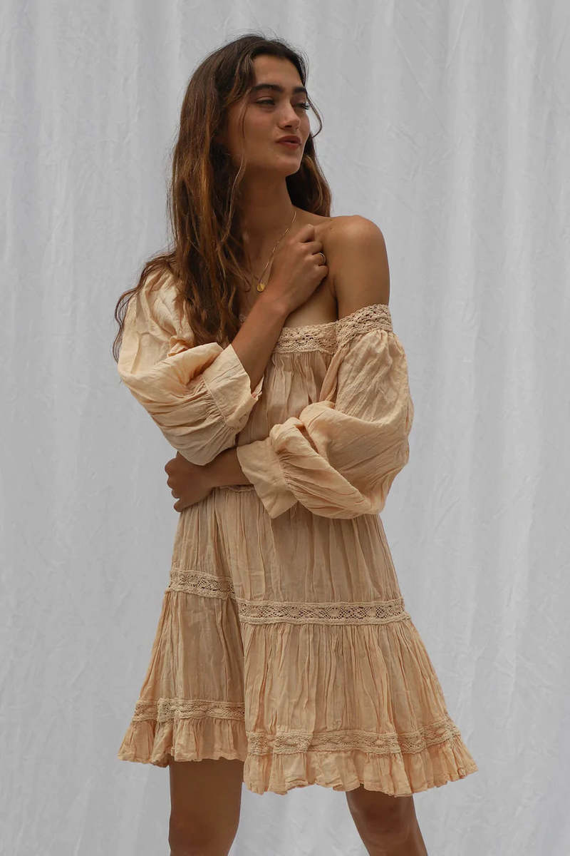 knee length dresses for ladies Women's Orange Off The Shoulder Long Pirate Sleeve Corset Style Mini Dress main image 0