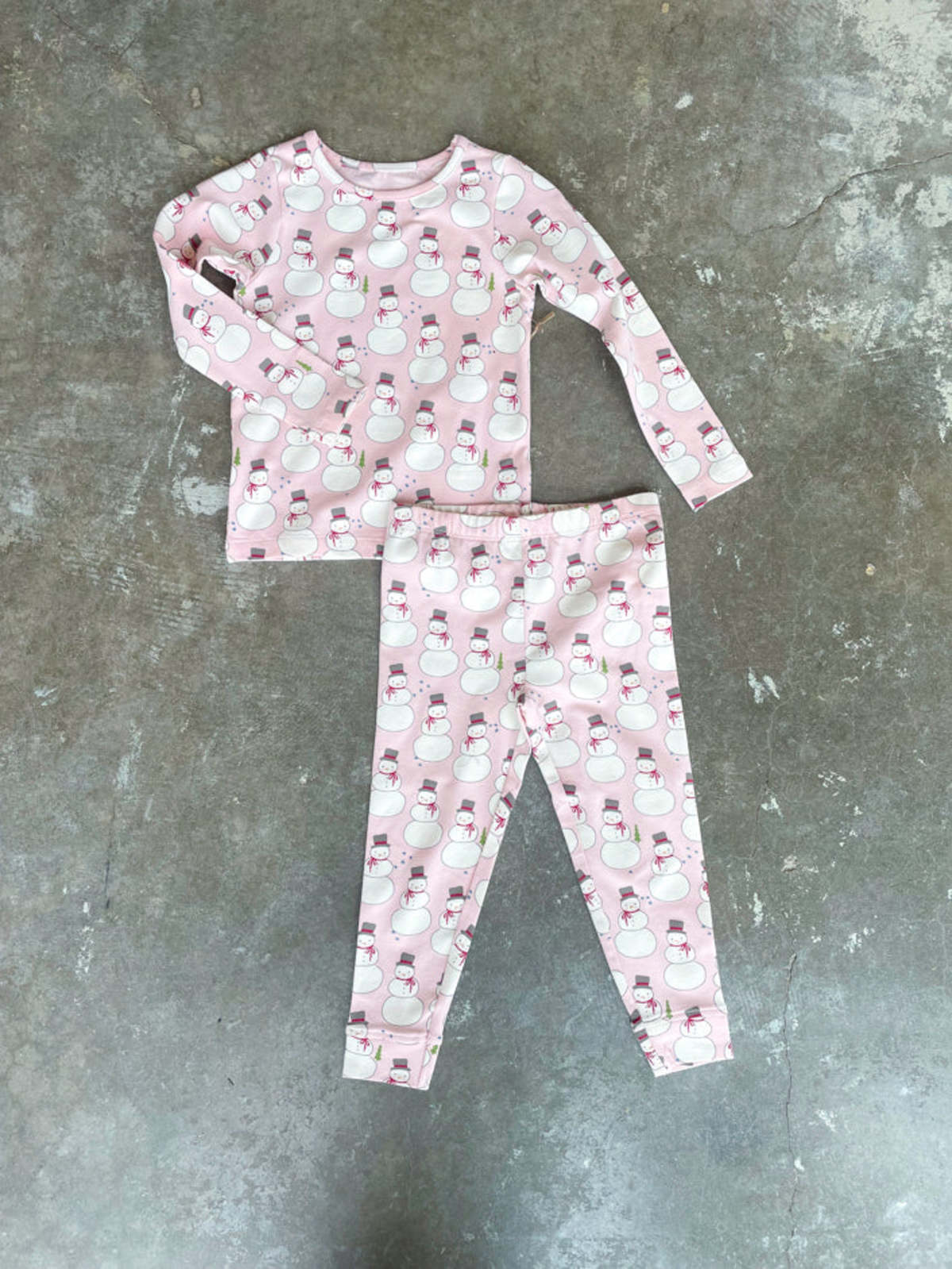 KIDS Pink Chicken ORGANIC HOLIDAY PJ SET - PINK SNOWMEN - Image 2 of 4