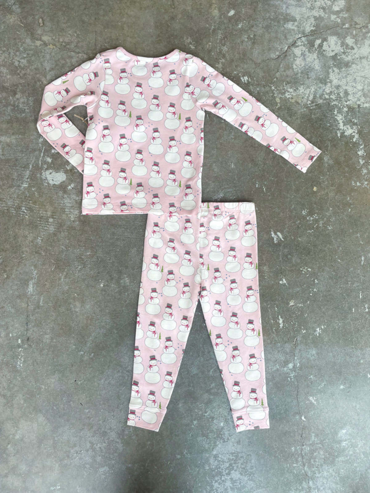 KIDS Pink Chicken ORGANIC HOLIDAY PJ SET - PINK SNOWMEN - Image 3 of 4