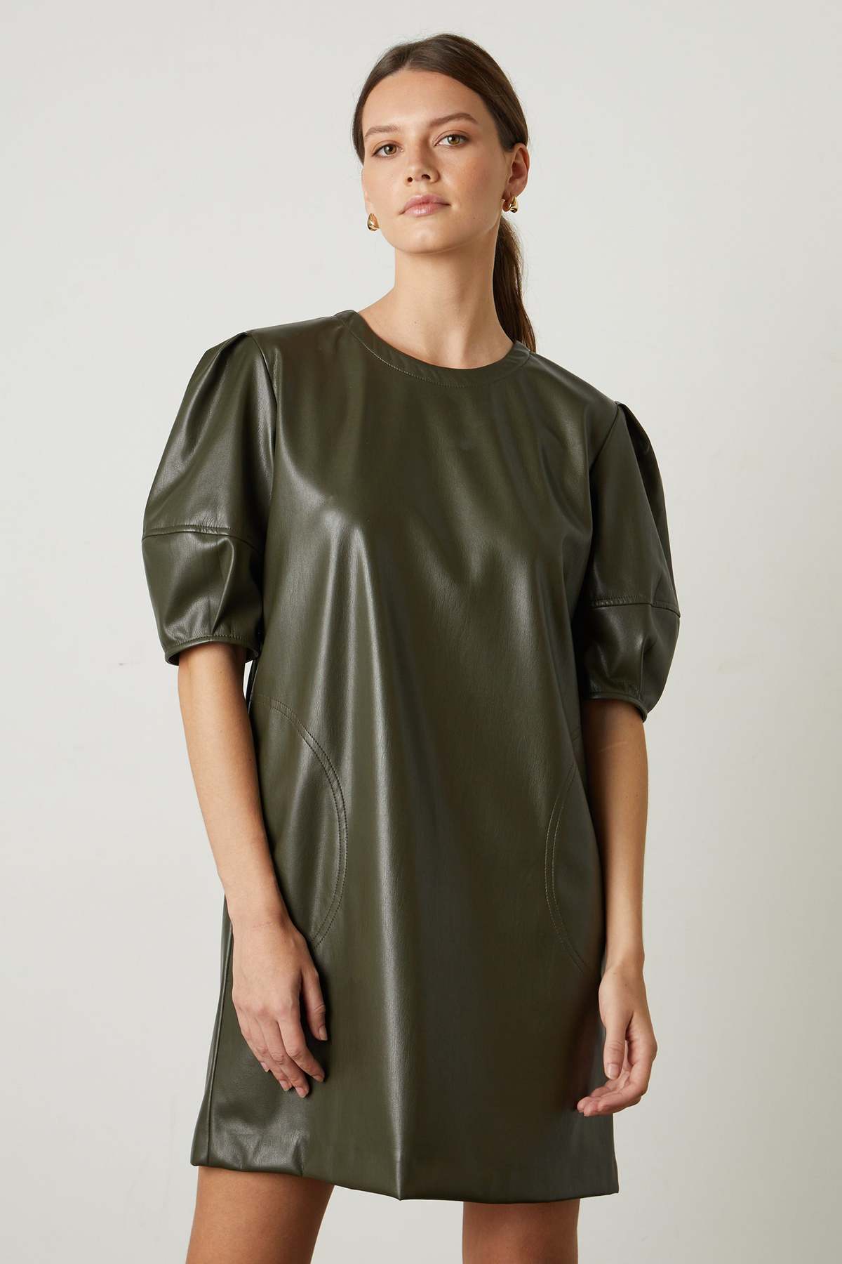 Velvet by Graham & Spencer Velvet Ashlee Vegan Leather Dress - Olive - Image 1 of 3