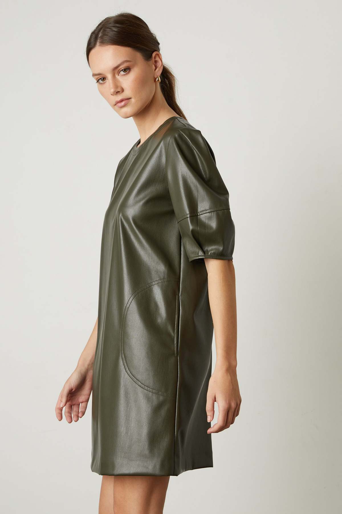 Velvet by Graham & Spencer Velvet Ashlee Vegan Leather Dress - Olive - Image 2 of 3