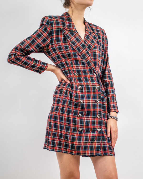 red plaid blazer dress 1970s Galanos Red Plaid Dress and Jacket