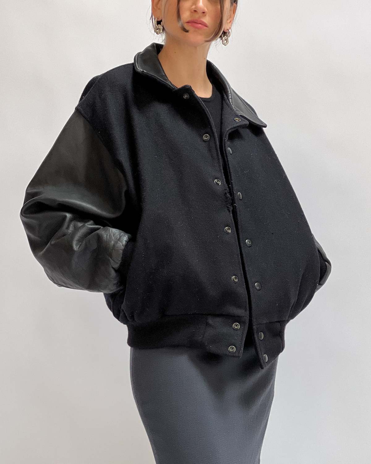 Leather Varsity Jacket Black Garmentory