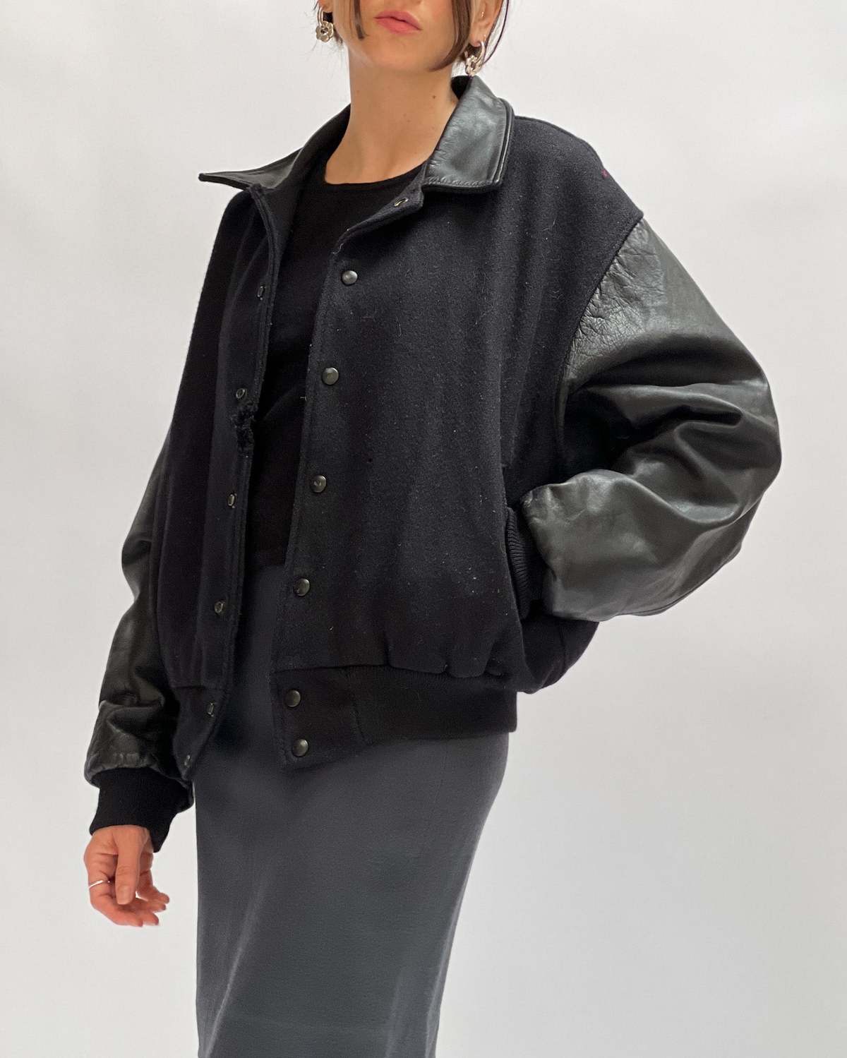 Leather Varsity Jacket Black Garmentory