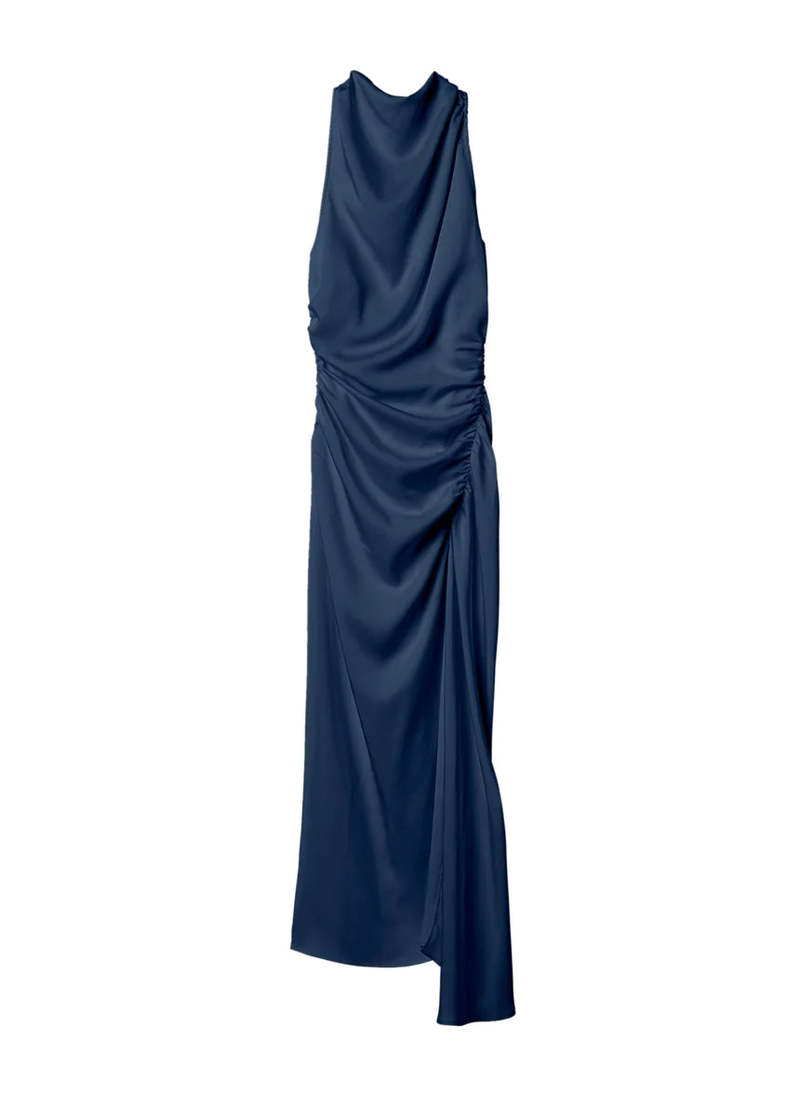 Inez Satin Dress in Dark Sapphire | Garmentory