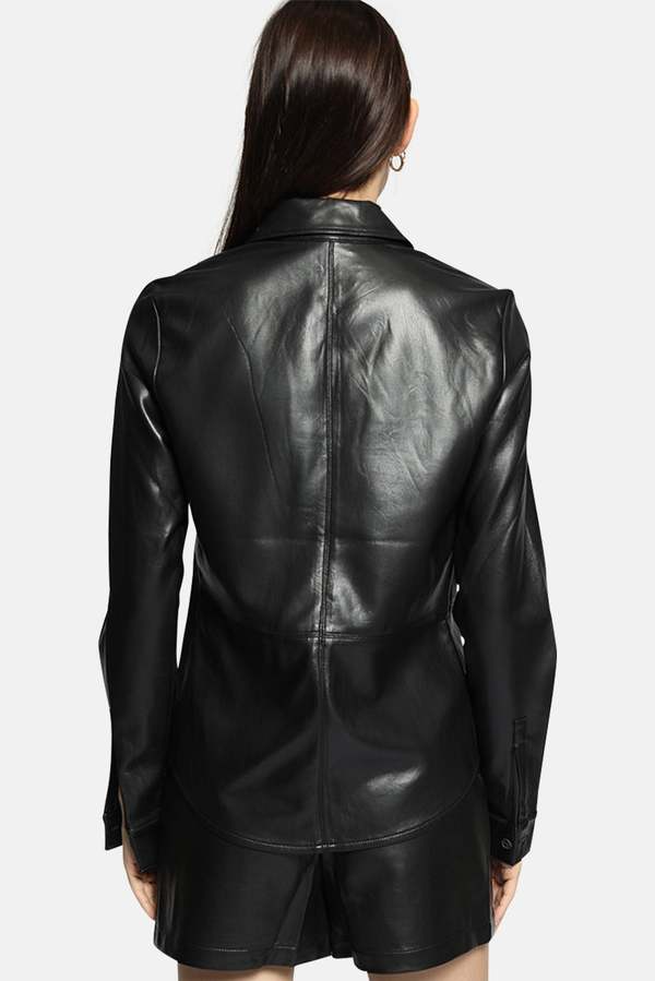Plush Vegan Leather Shirt Jet Black | Garmentory