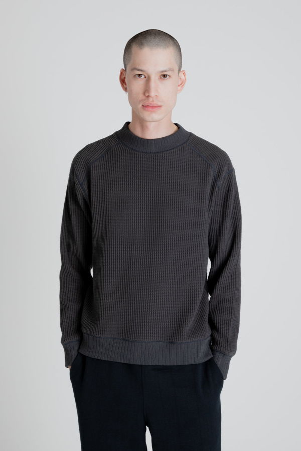 Jackman Waffle Midneck Sweatshirt - Ink Black