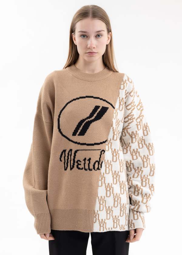 We11done Wd1 Graphic Mix Logo Sweater - Beige | Garmentory