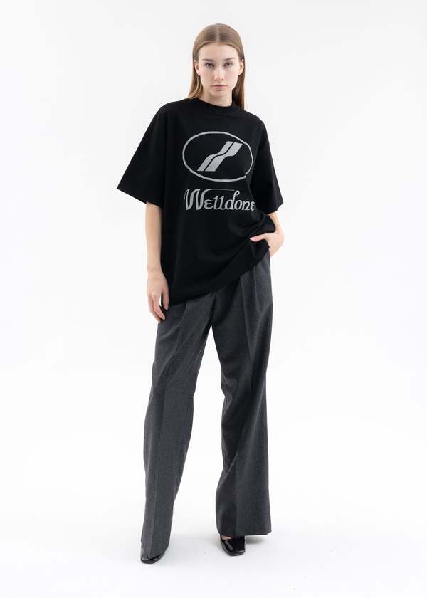 【関税込み】We11done ブラック グラフィック 長袖Tシャツ We11done logo-print Cotton T-shirt | Black | FARFETCH