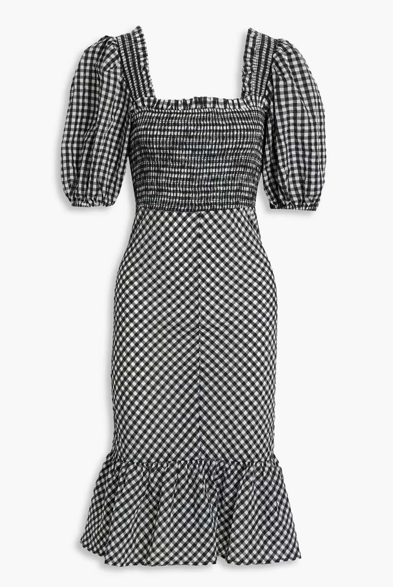 Ganni Smocked Gingham Seersucker Dress Heather Garmentory