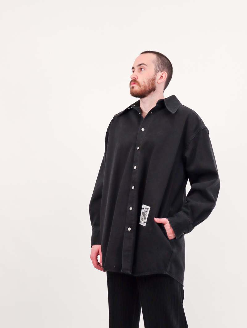 MM6 Maison Margiela Unisex Card Denim Long-Sleeve Shirt - Black
