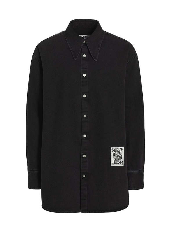 トップス MM6 Oversized Denim Long Sleeve Shirt MM6 Maison Margiela Oversized Denim Shirt with Contrasting Sleeve