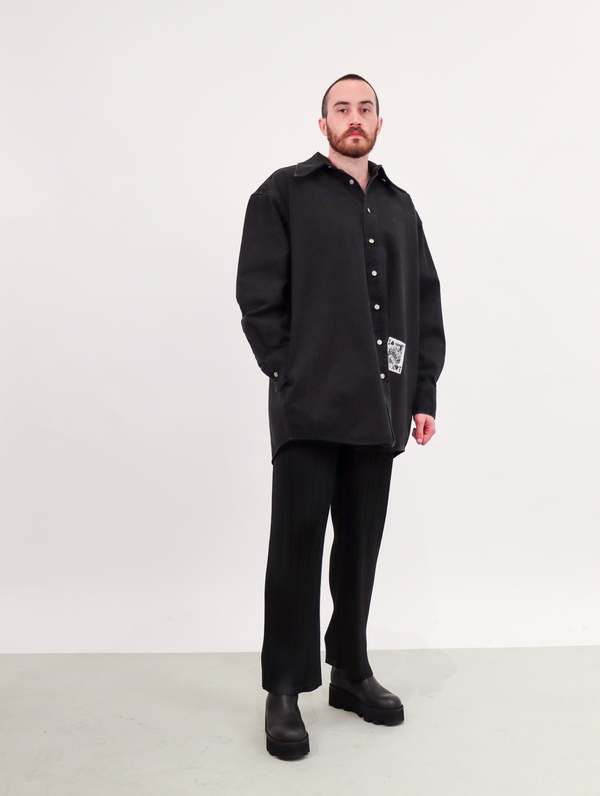 トップス MM6 Oversized Denim Long Sleeve Shirt MM6 Maison Margiela Oversized Denim Shirt with Contrasting Sleeve