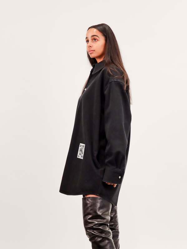 MM6 Maison Margiela Unisex Card Denim Long-Sleeve Shirt - Black