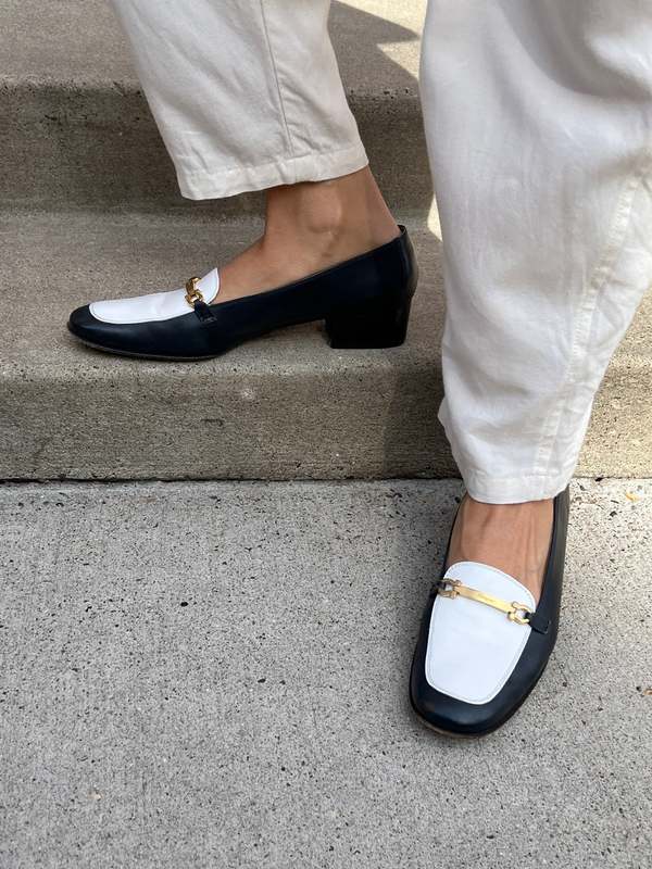 Vintage Black and White Italian Leather Loafers Garmentory