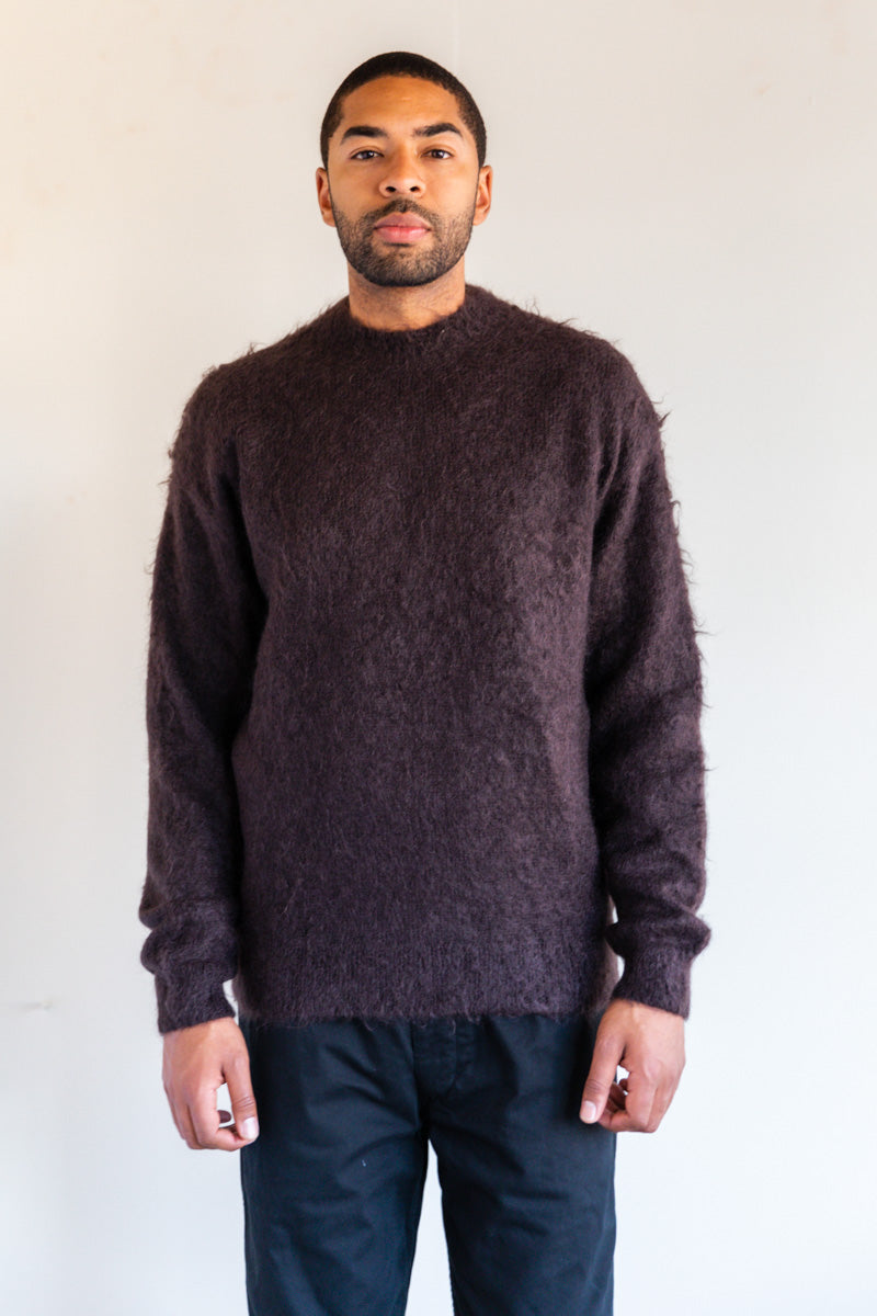 Auralee BRUSHED SUPER KID MOHAIR PULLOVER - DARK BROWN | Garmentory