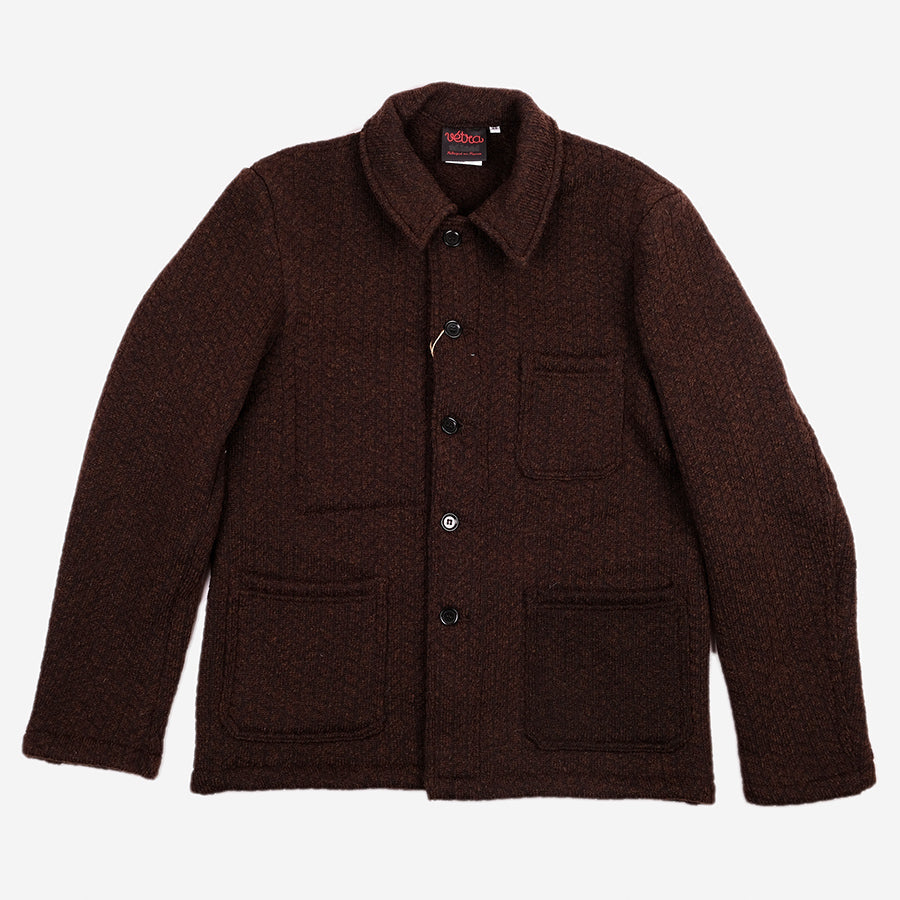 Vetra Knitted Melton Wool Chore Jacket Herringbone Brown Garmentory