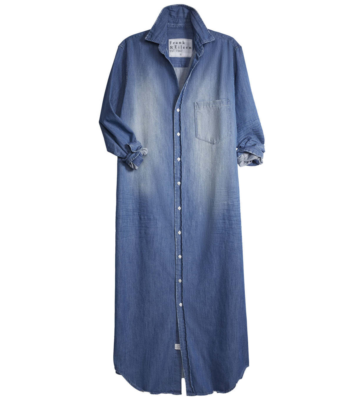 Frank & Eileen Rory Maxi Shirt Dress - Distressed Denim Wash | Garmentory