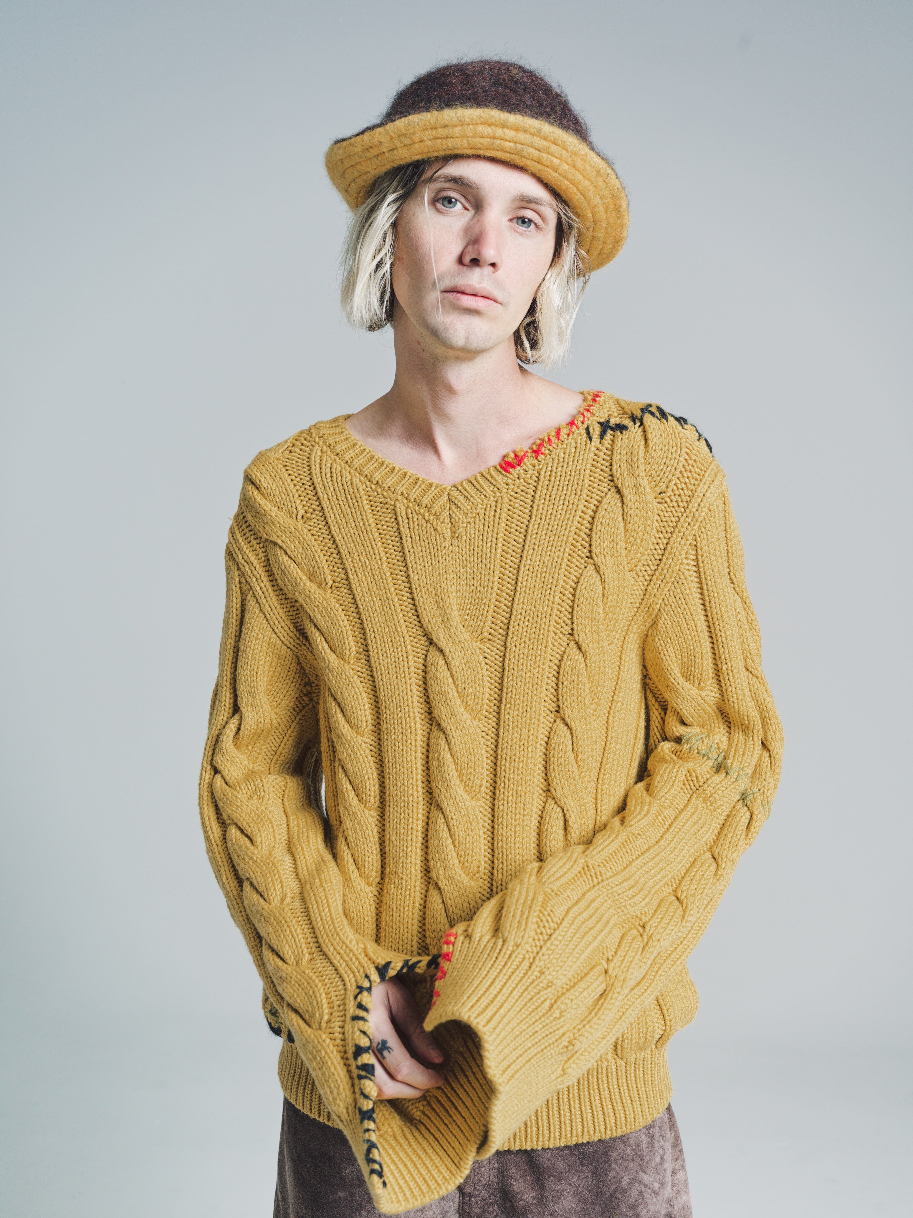 トップス Cable Knit Camisole Yellow SATUR VSSSJ Women Lantern Long Sleeve Casual Tunic Cropped Cable