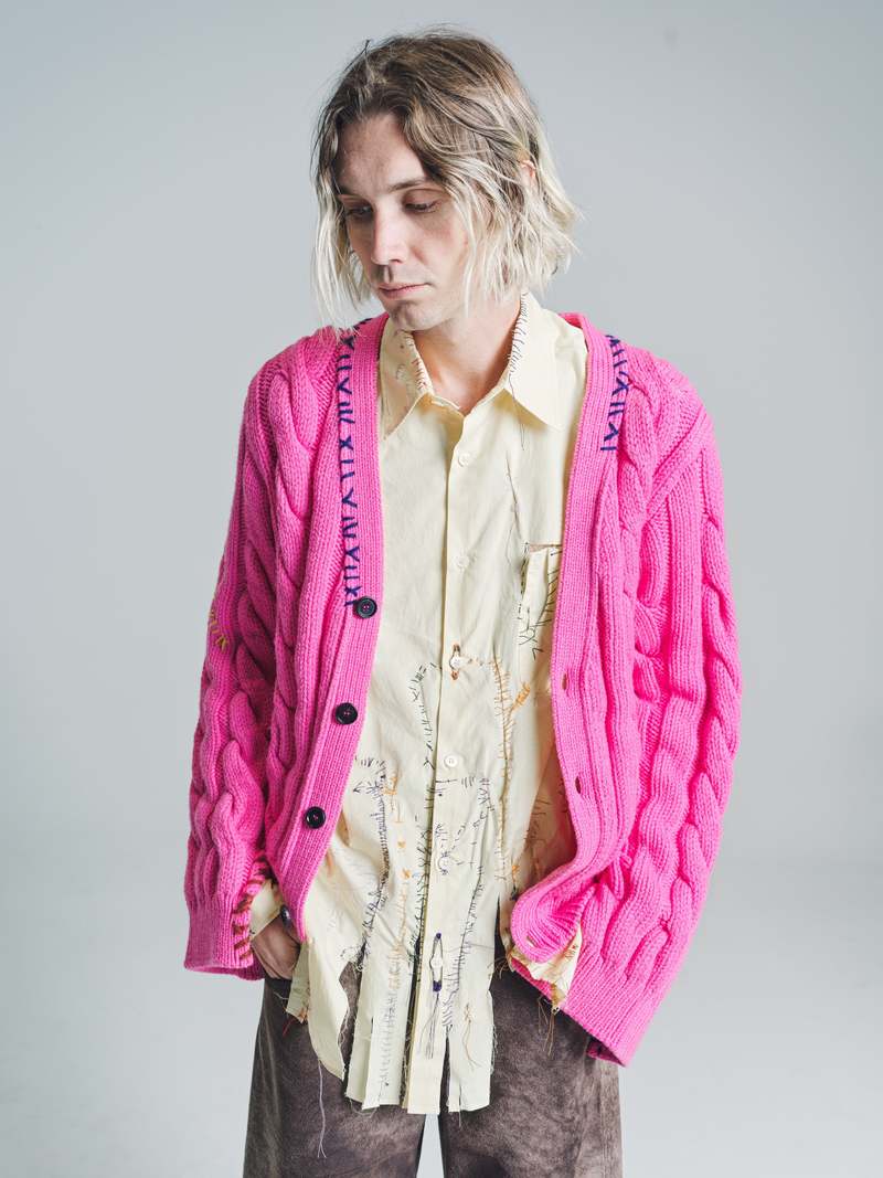 Marni Cable Knit Hand Embroidered Cardigan - Pink | Garmentory