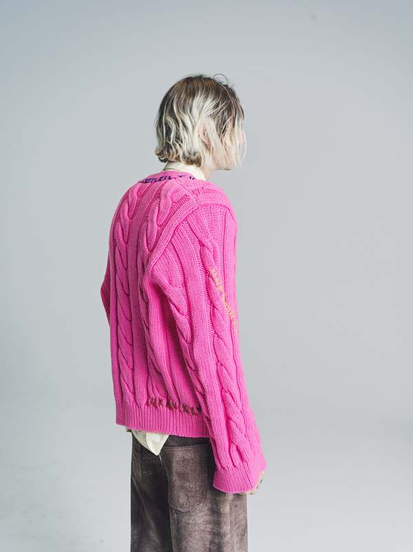 Marni Cable Knit Hand Embroidered Cardigan - Pink | Garmentory