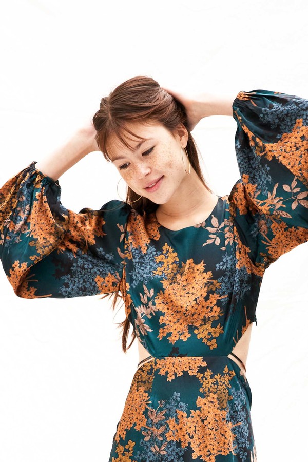 ASTR The Label Quinn Dress - Green Rust Floral