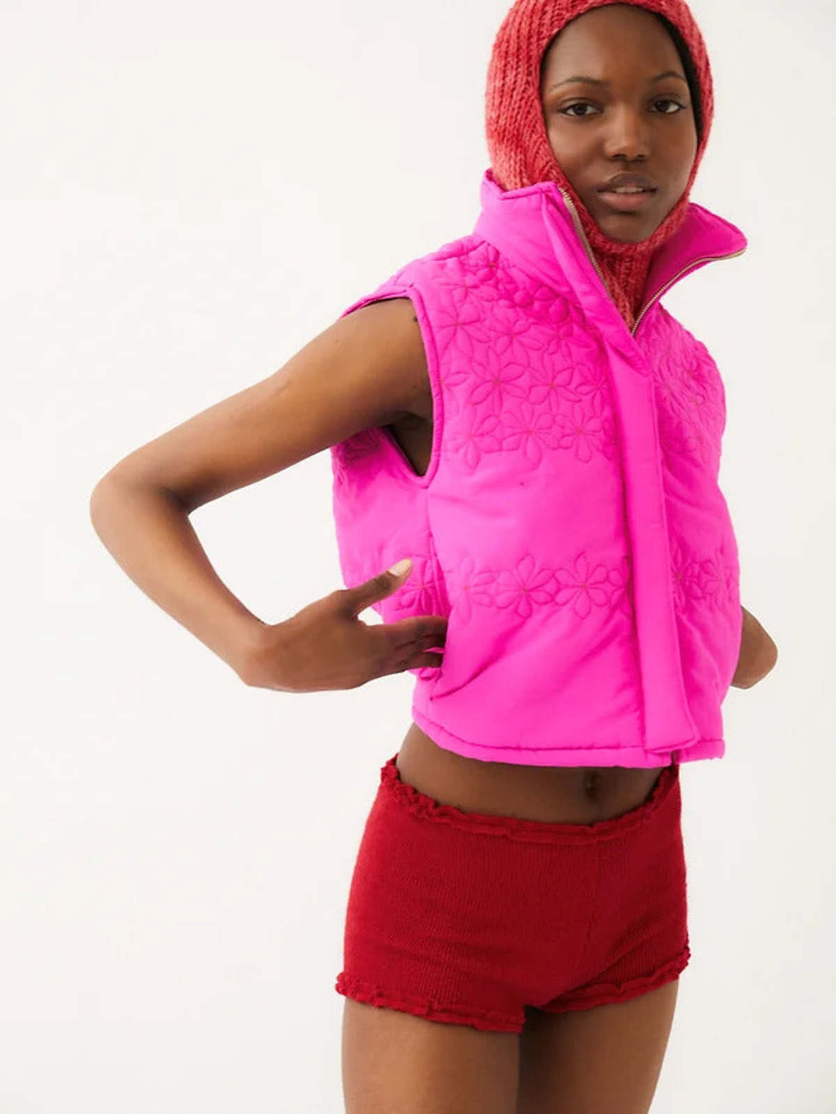 Tach Clothing Jaima Floral Quilted Vest Magenta Garmentory