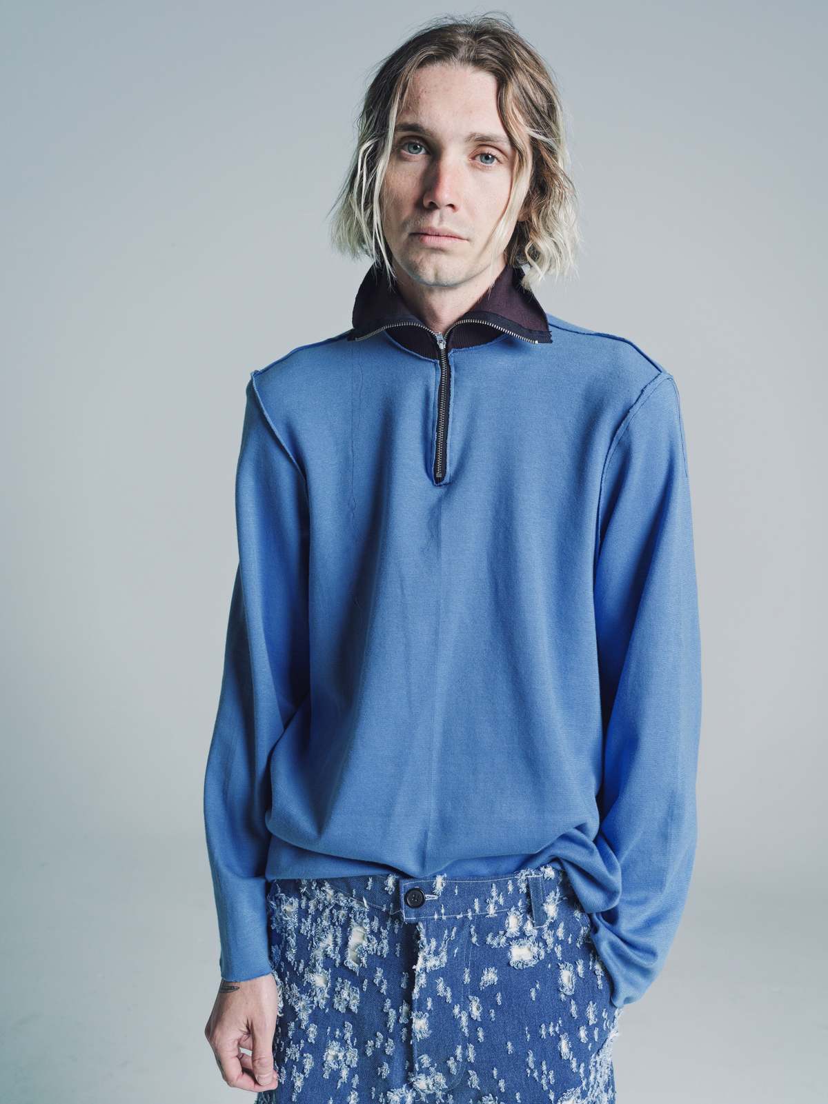 トップス camiel fortgens SPENCER COTTON JERSRY Camiel Fortgens Jersey Pull Over Zip-Up Track Tee - Blue | Garmentory