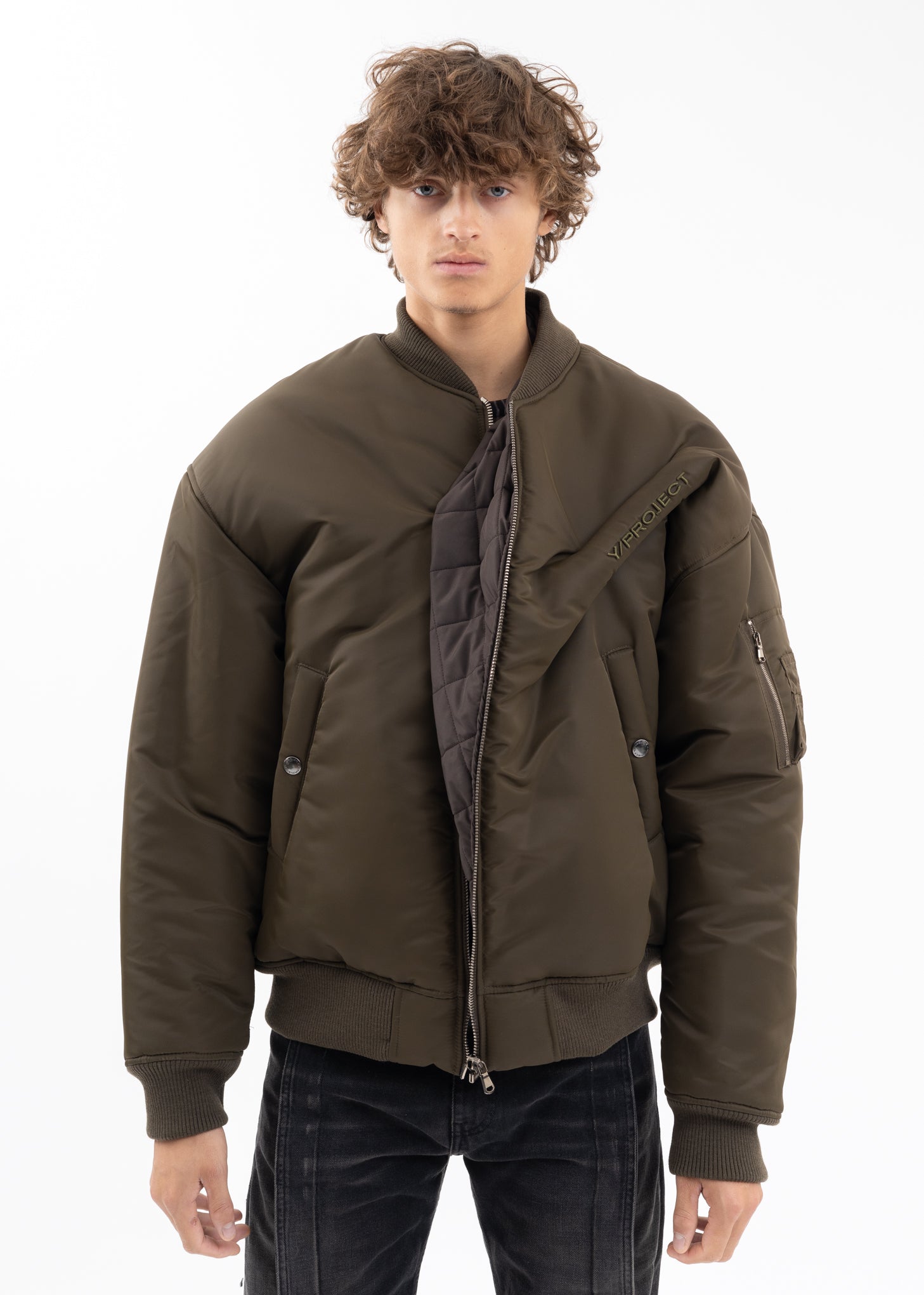 Y/project PINCHED LOGO BOMBER - ARMY GREEN | Garmentory