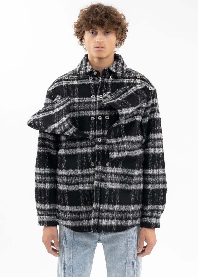 Y/project CHECK BUTTON PANEL JACKET BLACK/WHITE Garmentory