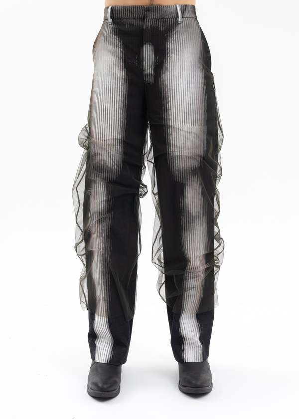 パンツ jean paul gaultier linen half pants BLACK---WHITE-Jean-Paul-