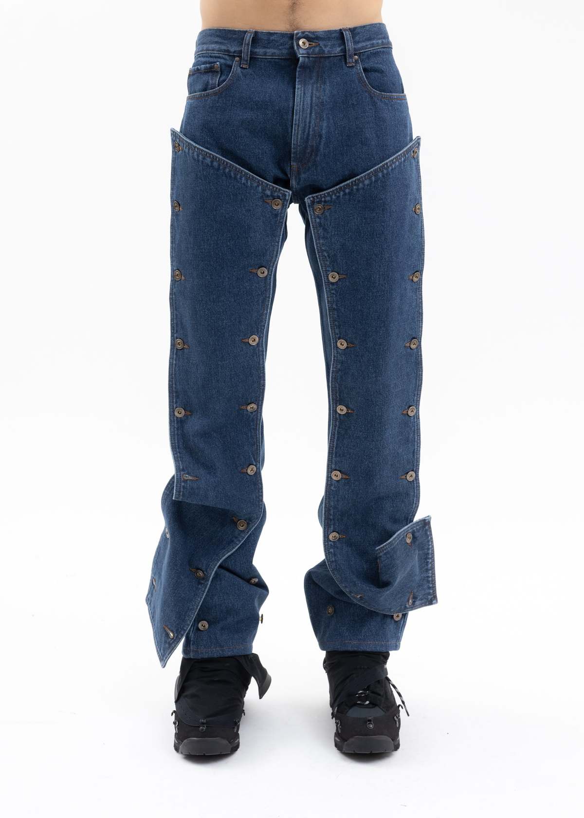 Y/project CLASSIC BUTTON PANEL JEANS - NAVY | Garmentory