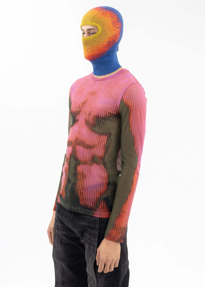 トップス Jean Paul GAULTIER homme Rose mesh top Jean Paul Gaultier Red Rose-Print Mesh Shirt Jean Paul Gaultier