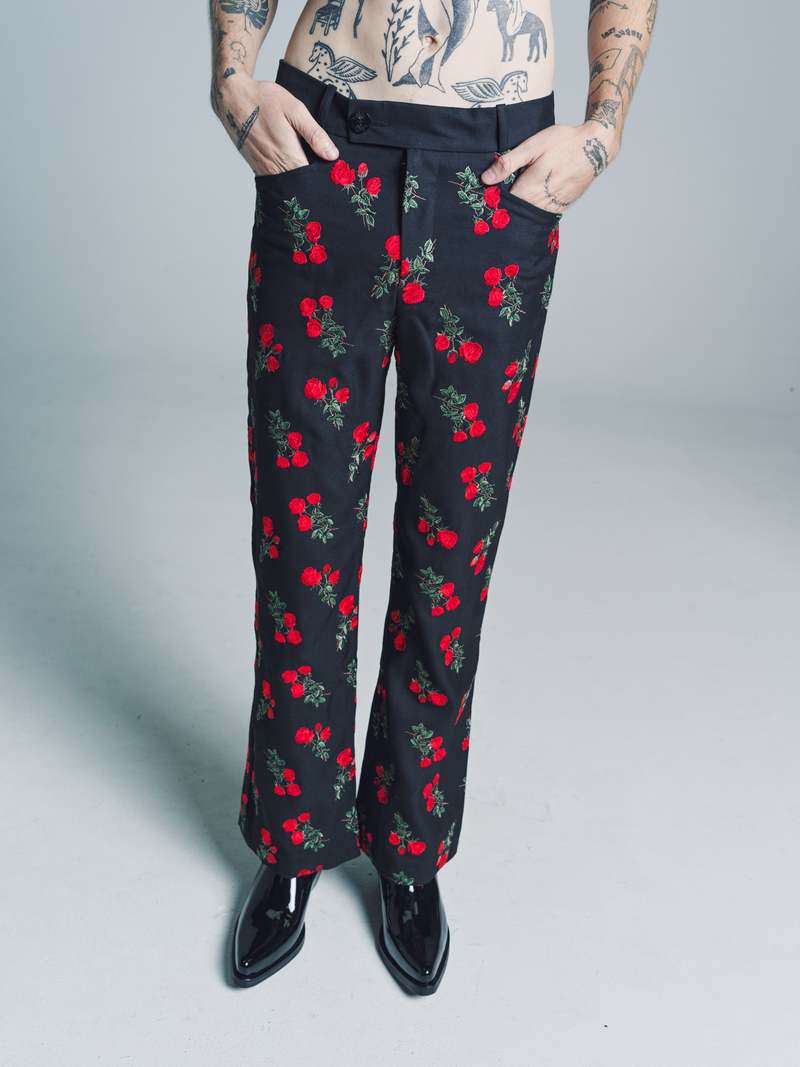 パンツ ERNEST W. BAKER Flare slacks LEATHER FLARE TROUSERS - BLACK — ERNEST W. BAKER