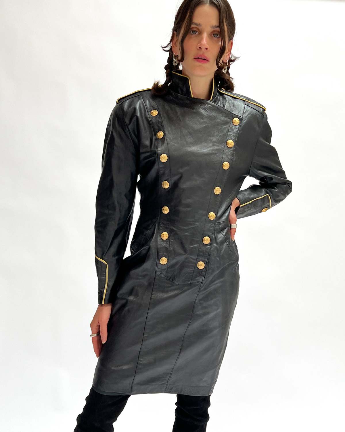 knee length dresses for ladies Double Breasted Military Style Leather Dress  LeatherViz