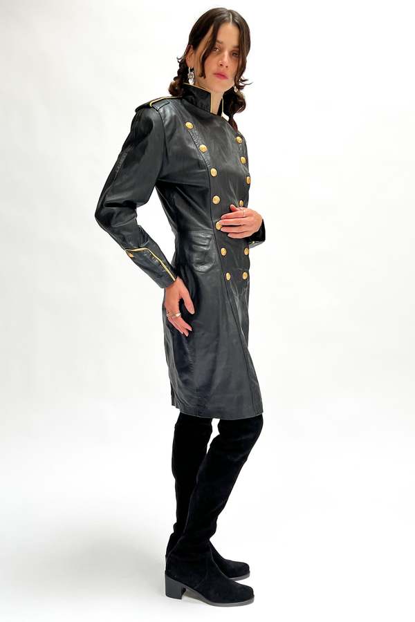 Leather Military Dress - Black | Garmentory