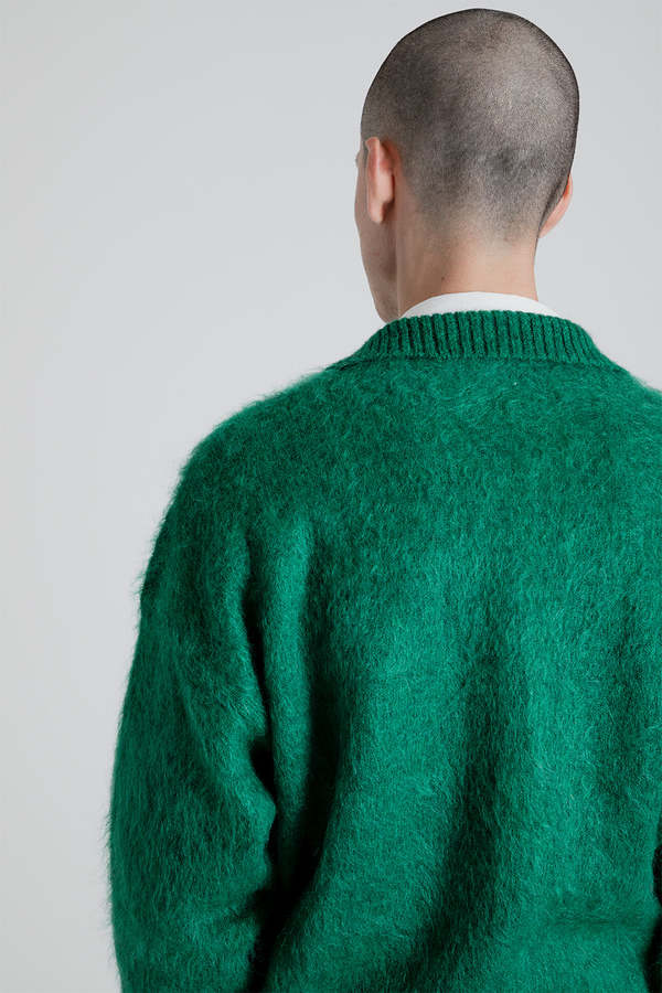 KAPTAIN SUNSHINE Brushed Wool Mohair Cardigan - Emerald Green 