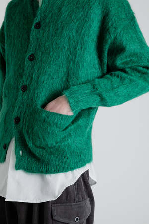 KAPTAIN SUNSHINE Brushed Wool Mohair Cardigan - Emerald Green