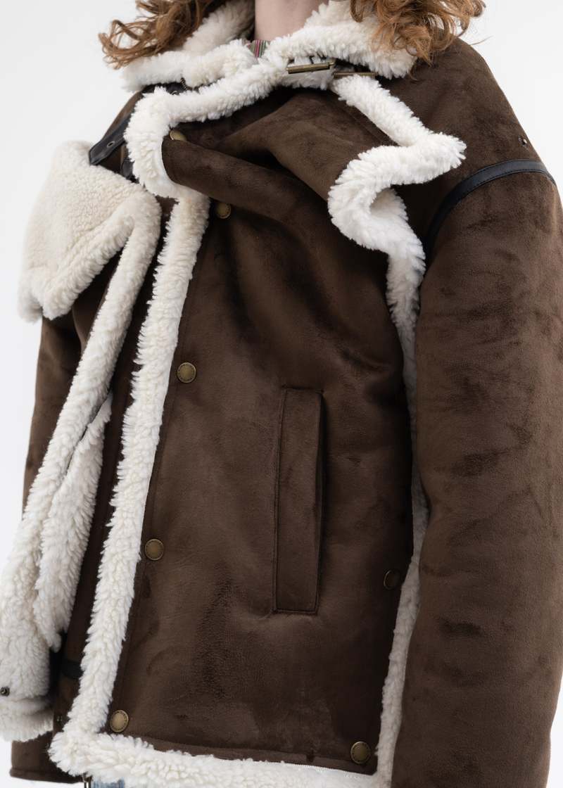 Y/project SNAP PANEL SHEARLING JACKET - DARK BROWN | Garmentory